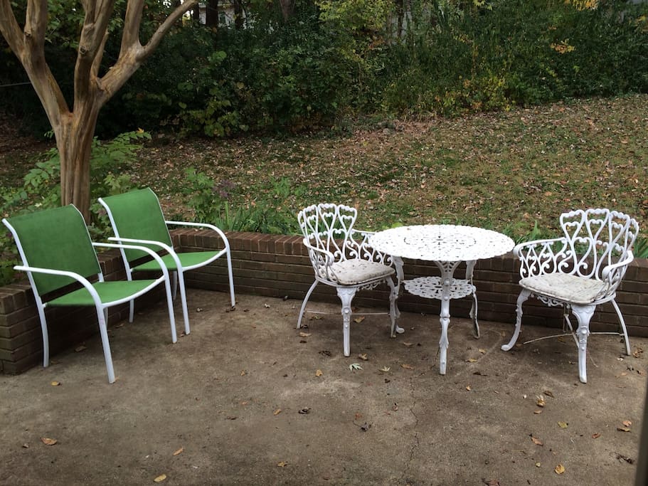 Small patio under Crepe Myrtle. Back yard fully fenced.