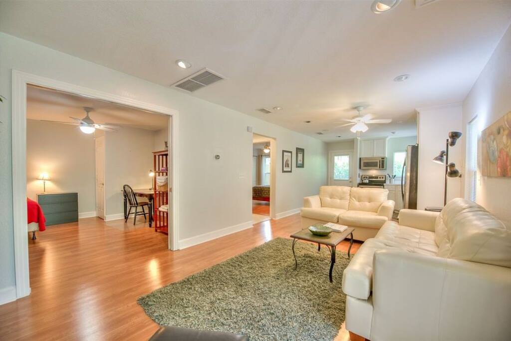 Bonus room has a single bed, work area and pocket doors for privacy