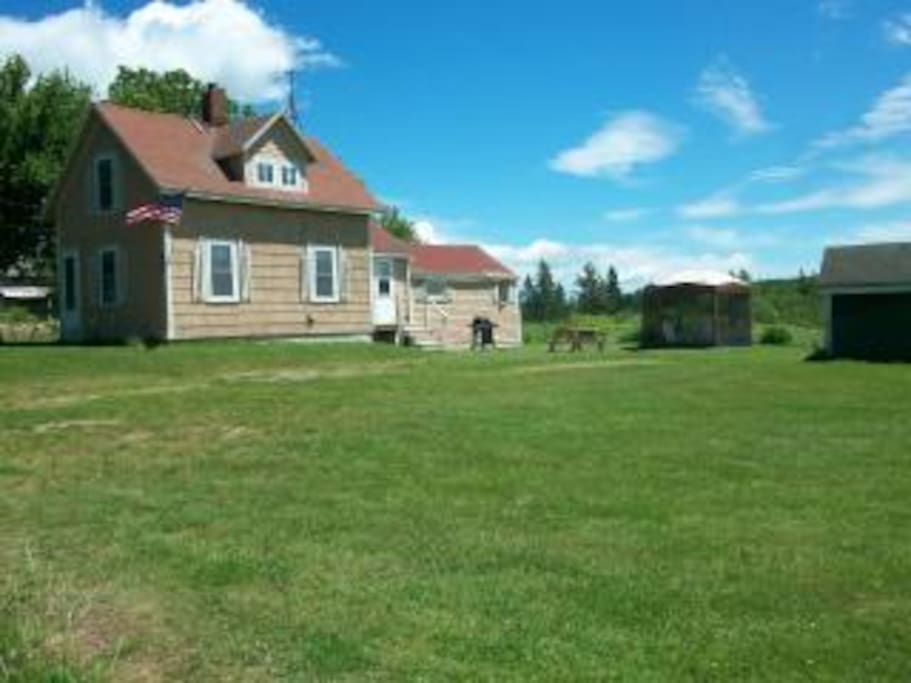 Out doors picnic area/bbq and driveway: side entry to house.