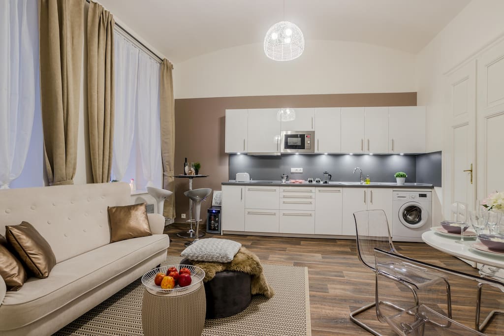 In open space you will find living room area, dining area and kitchen corner. We just love open common areas, how about you?