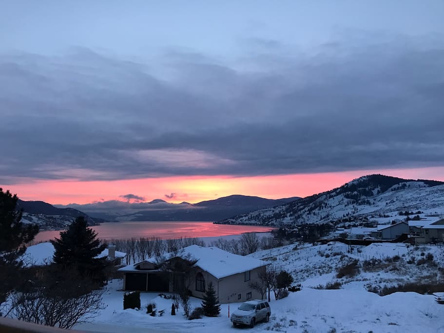 Beautiful sunset over Okanagan Lake from our front deck taken by Angela