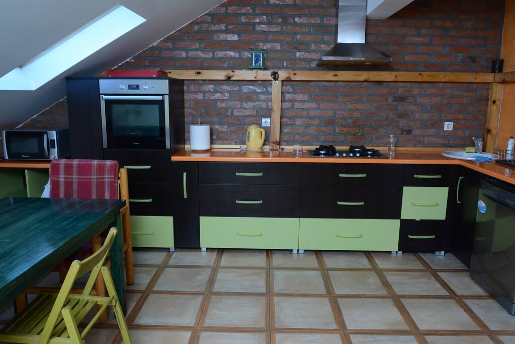 kitchen and the dining room