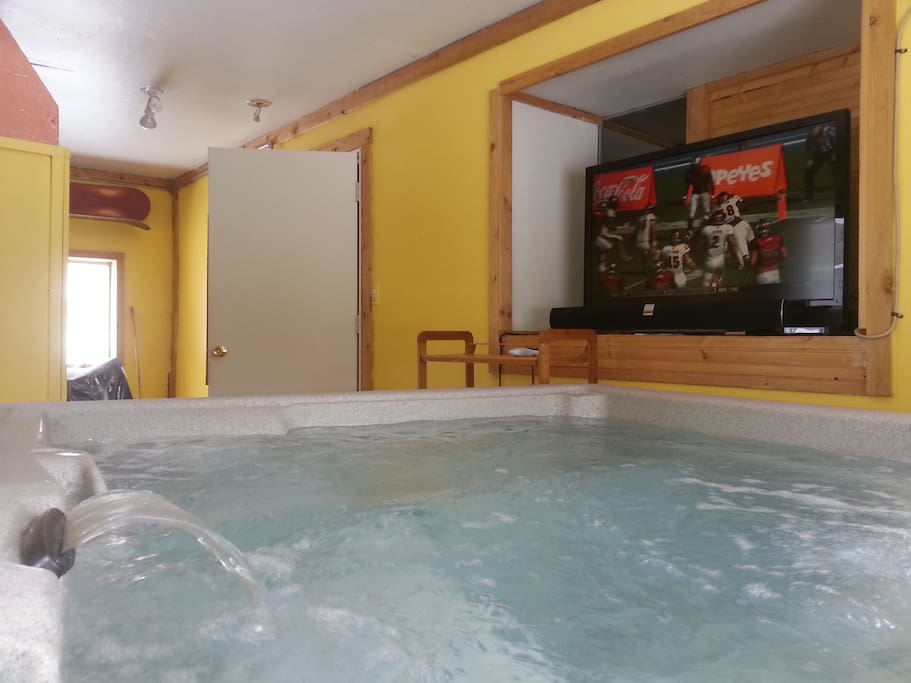 The hot tub room has its own home theater system, and a premium washer/dryer.