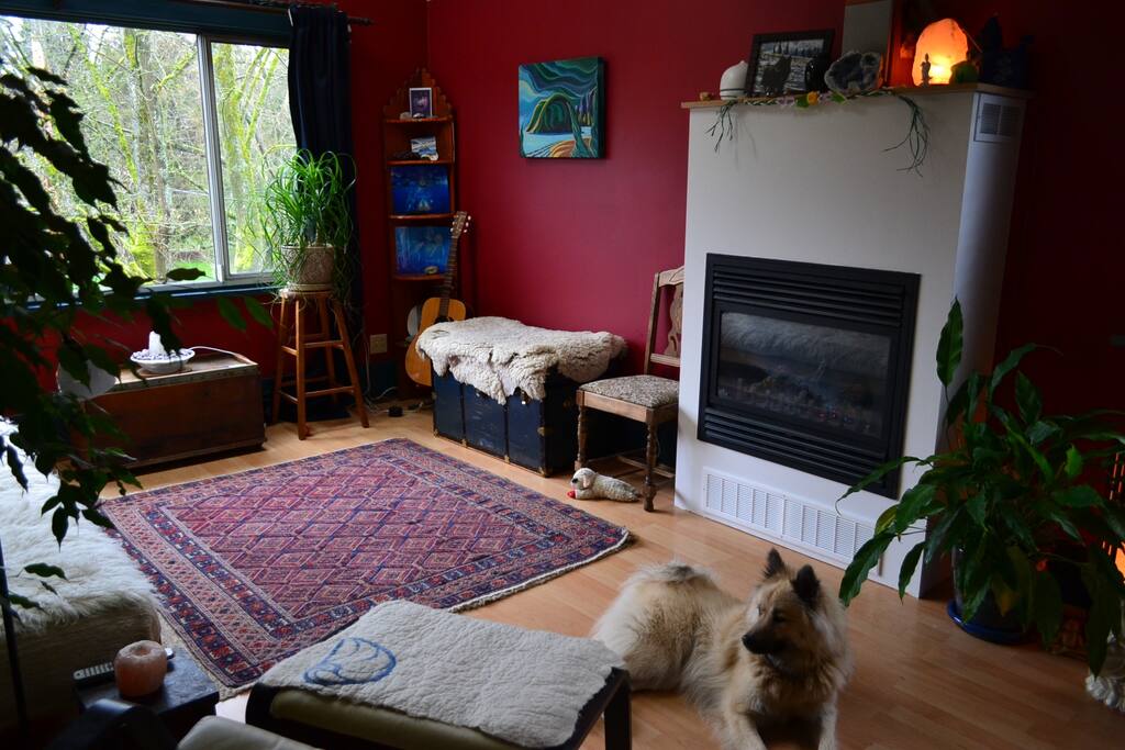 A gas fireplace for those chilly west coast nights.