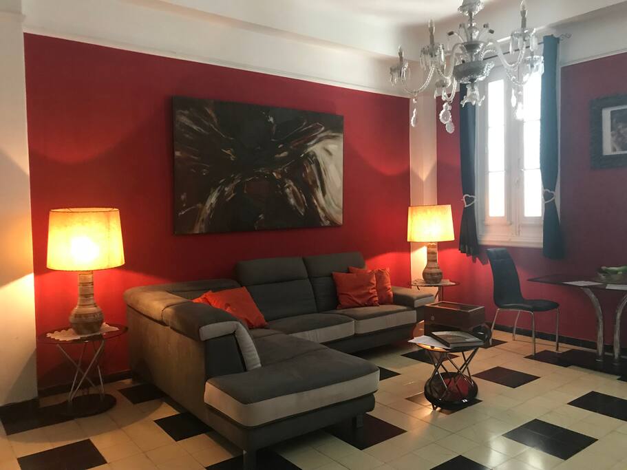 Spacious fully furnished Living room with TV 50", Wireless speaker and fridge.