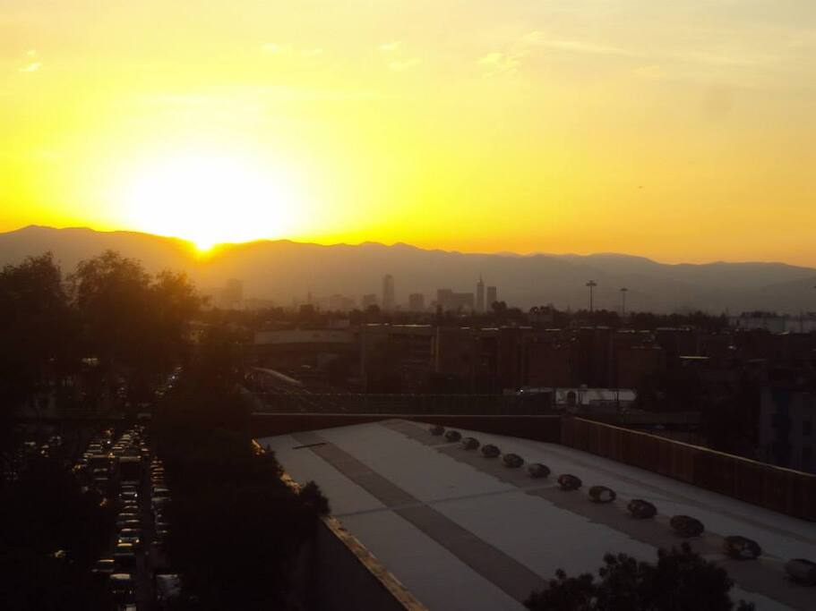 The apartment is downstairs, but you can go upstairs to the rooftop terraces for some excellent views and / or reading!
