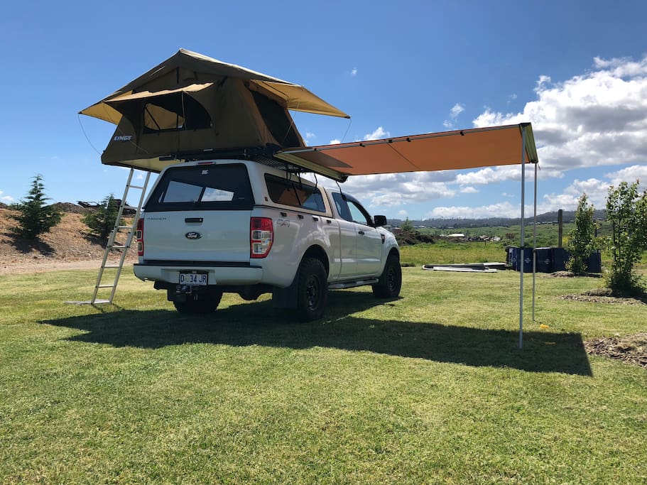Complete tent set up with awning