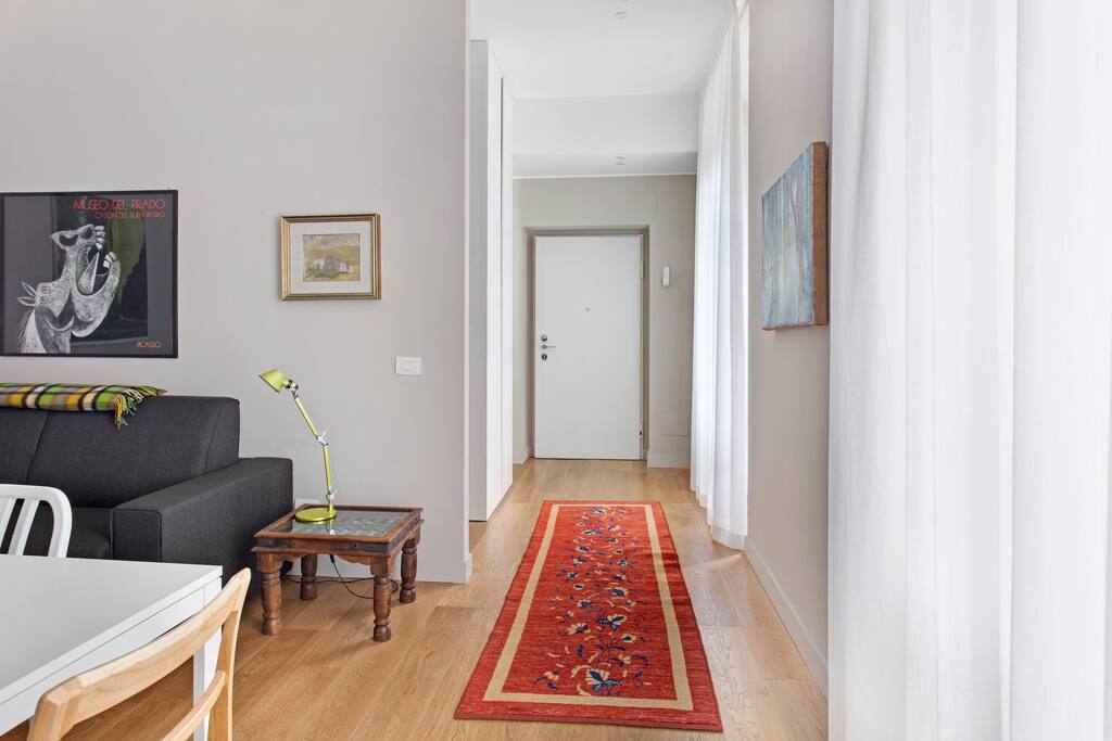 The main entrance | The Bathroom, The Kitchen & The Living room (on the left), The Bedroom (behind you)
