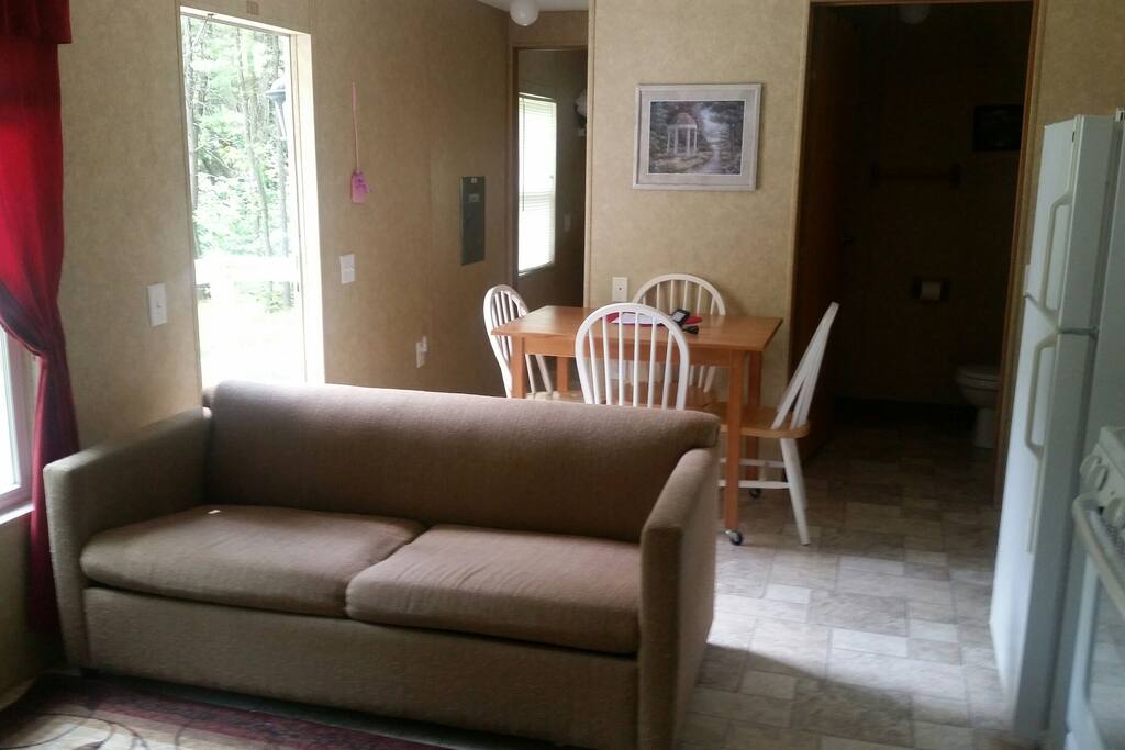 kitchen living room area with pull out couch