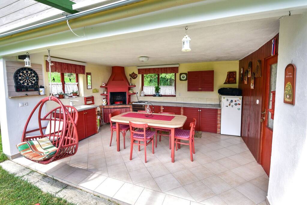 Charming cooking areas meant for temporary use during warm summer months.