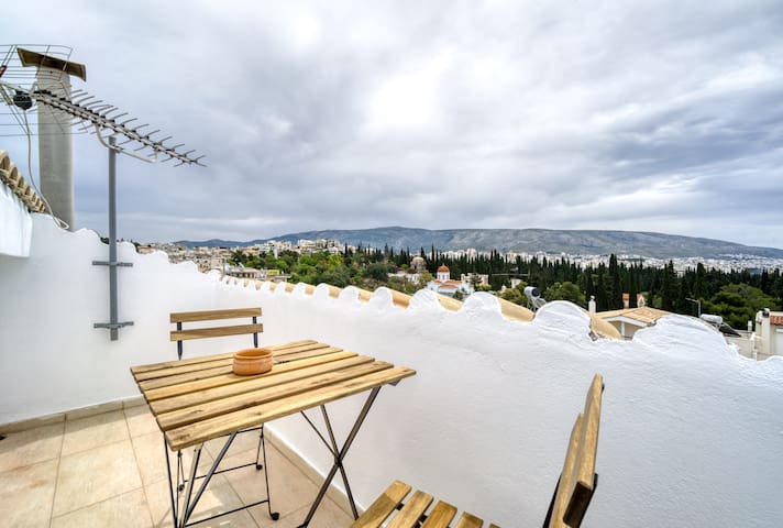 Sunny attic Acropolis great view from the roof