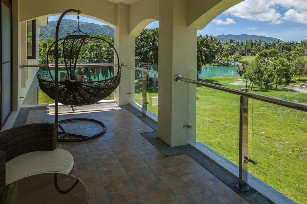 Wide balcony with lake view