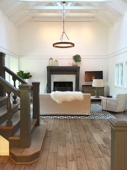 original wood burning fireplace in living room