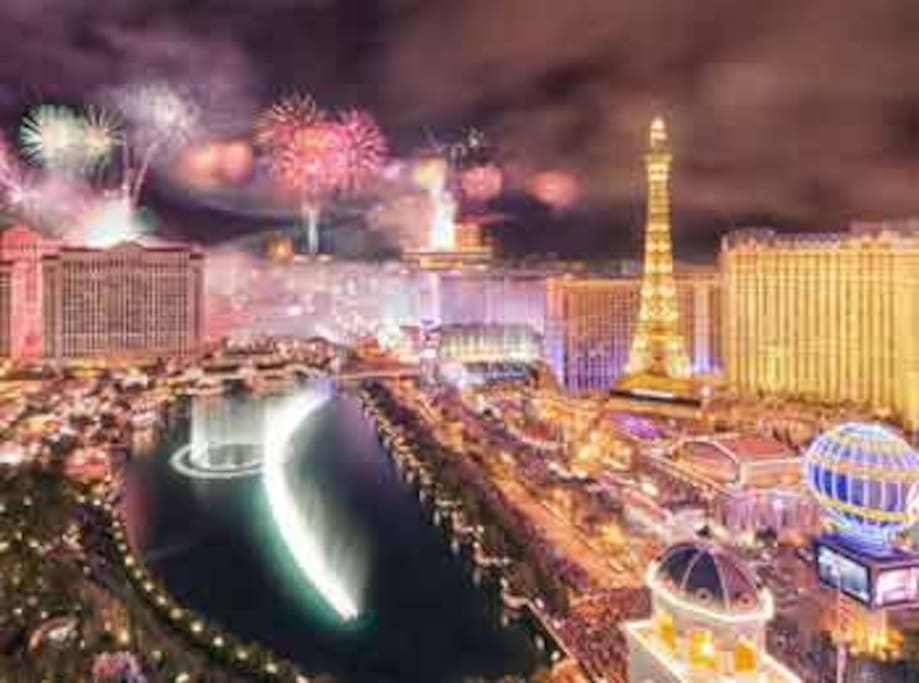 A local surrealist painter has captured the awesome scene from the closed roof of my building: the Bellagio lake and fountains, sweeping out toward the Caesars' Palace and other resort-casinos.