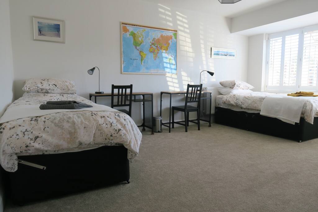 Can be set up as superking or twin beds, all with pure cotton sheets and feather and down bedding.