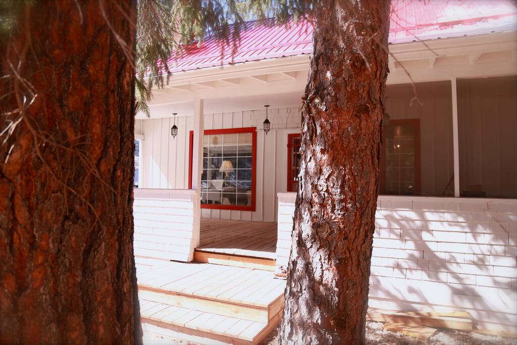Heritage Ponderosa Pine trees surround the house.