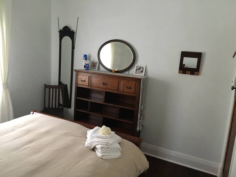 We have some storage space for you and hangers on the back of your door