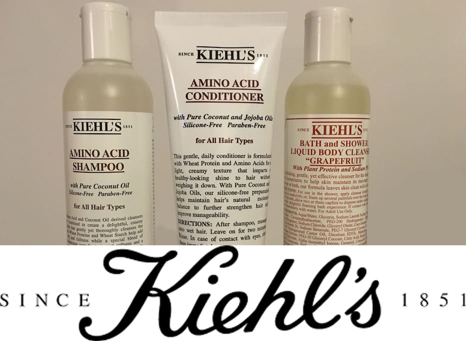 Included in your stay is top of the line Kiehl's Shampoo, Conditioner, and Body wash.