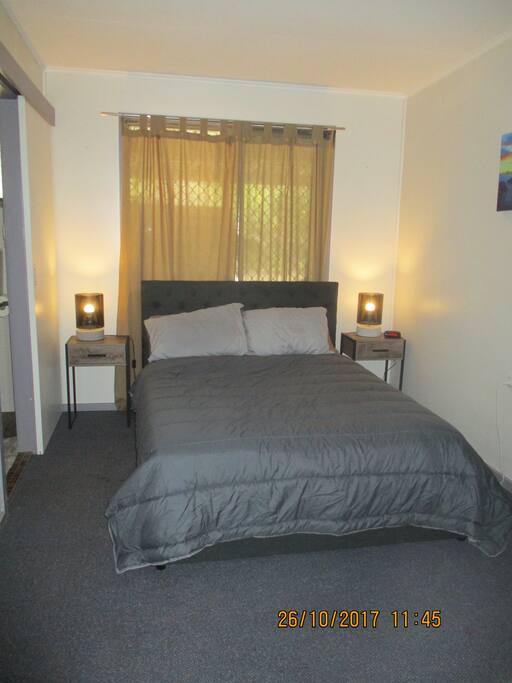 New double bed and mattress which is gas lift with storage underneath containing of extra linen, blankets for the sofa bed and towels