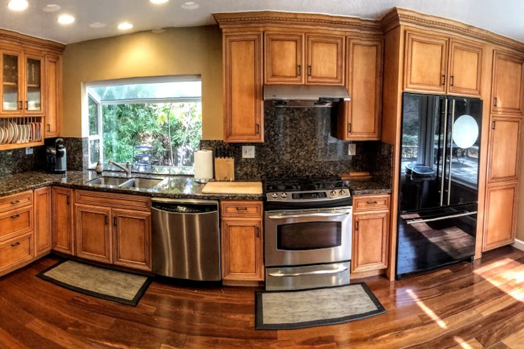 Gourmet kitchen with gas stove.