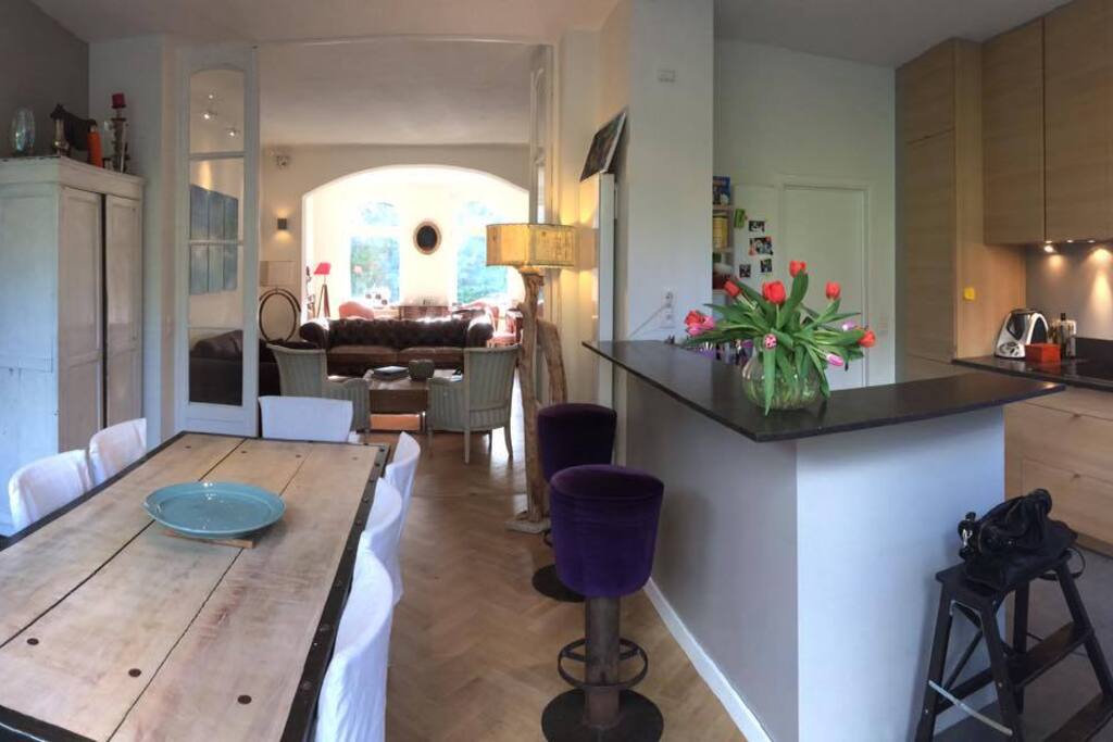 view from the dining room on the living room