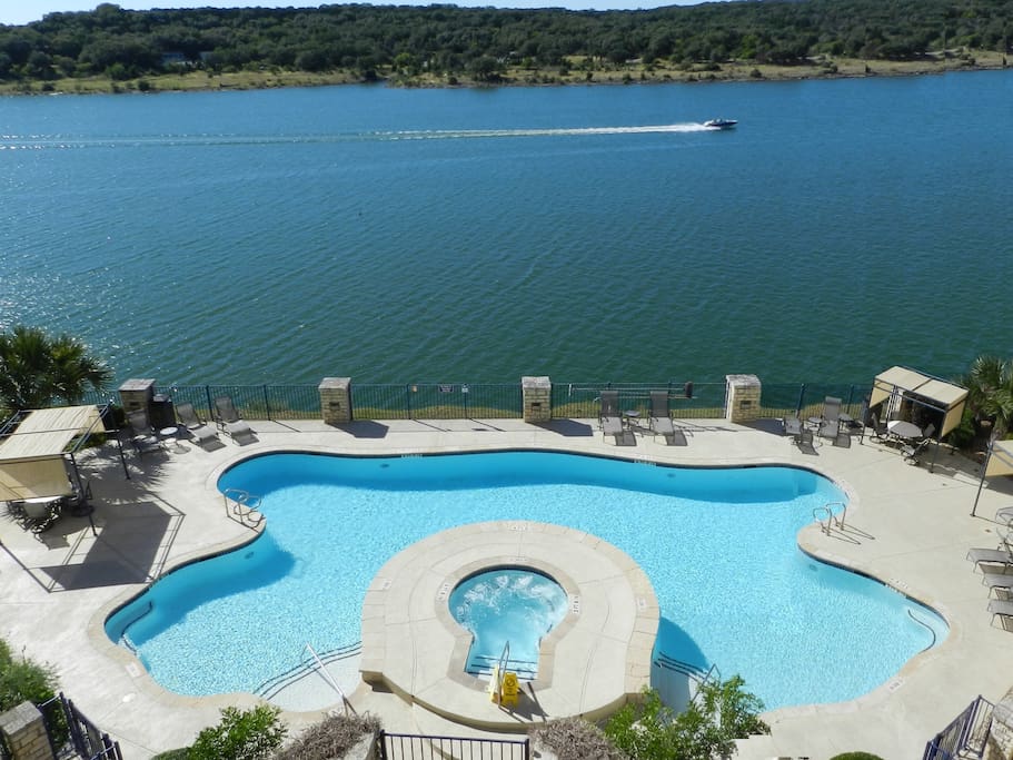one of two outdoor pools
