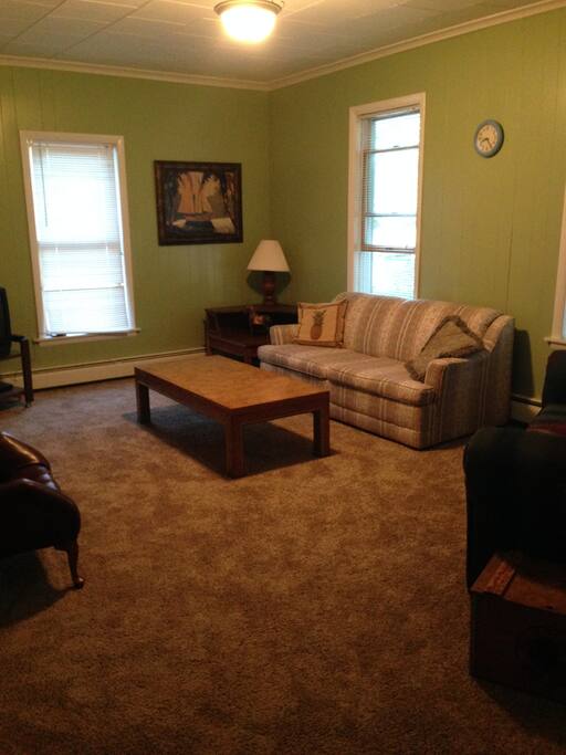Nice sized living room with pull out couch.