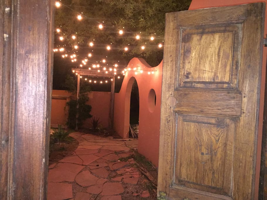 Classic Mexican doors lead from the first courtyard to the second.
