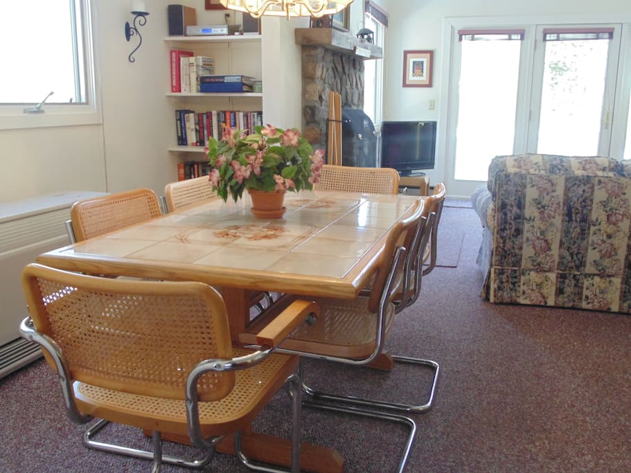 Dining area with living room in foreground
