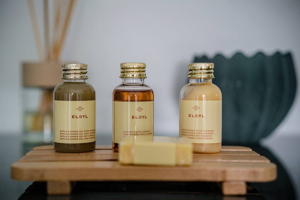 Luxury shampoo, conditioner, shower gel and soap are provided.