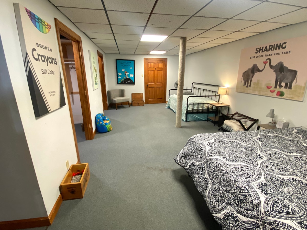 Queen and trundle in our kids zone room on the lower level 