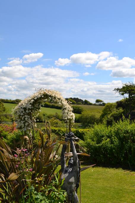 Glorious Devon countryside and pleasant gardens.