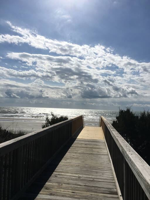 To beach, adults 1 minute, kids 20 seconds!