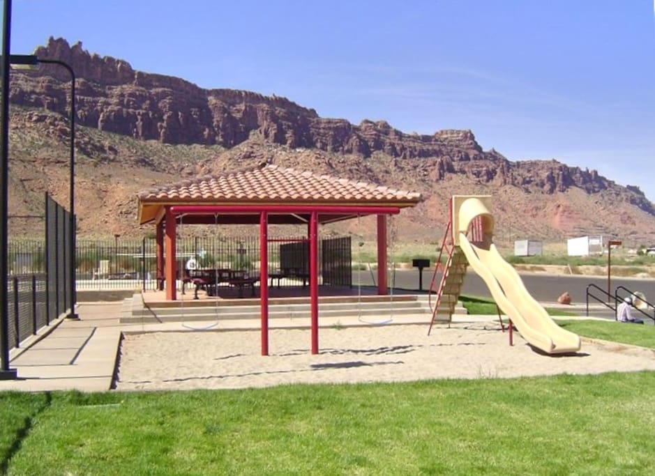 Play ground, tennis courts, basketball court.