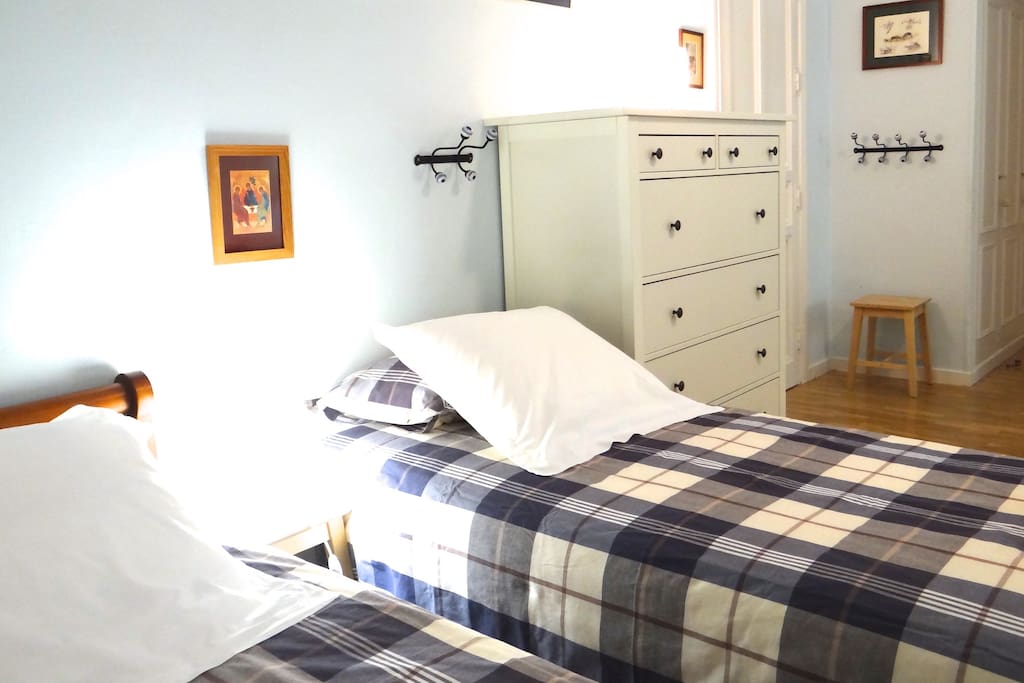 Double bed and single bed in this bedroom (or can be 3 single beds)