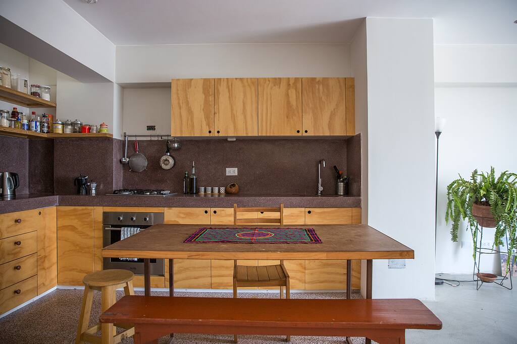 kitchen area.