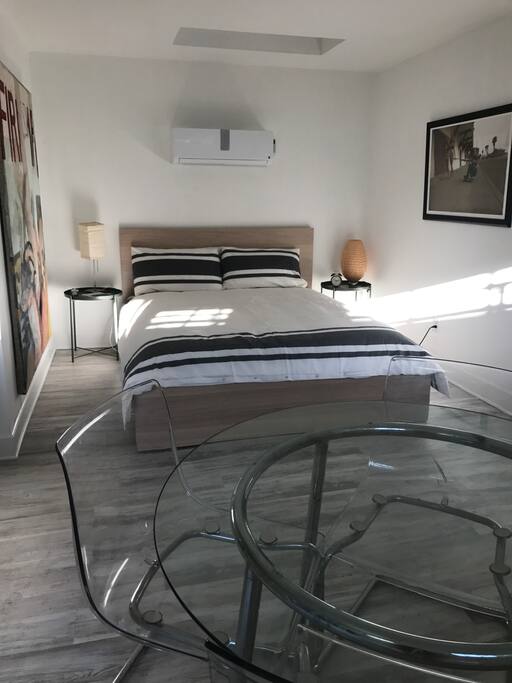 Brand new real queen bed with 100% cotton sheets and duvet