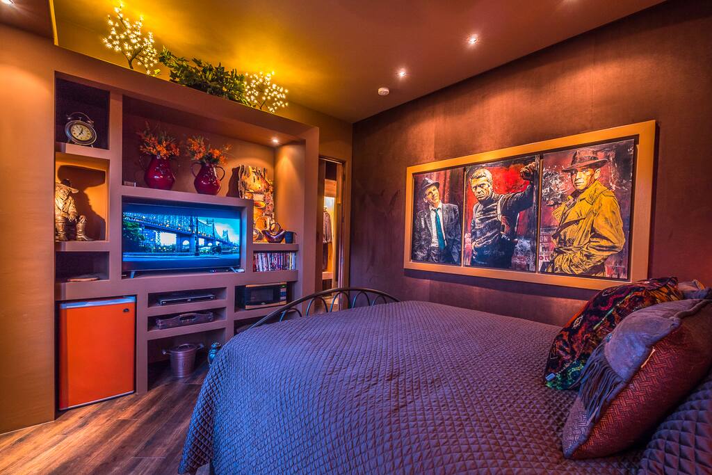 4K TV, Fridge, Ice,Microwave, Blue-Ray w great movies, toaster oven, original art pieces