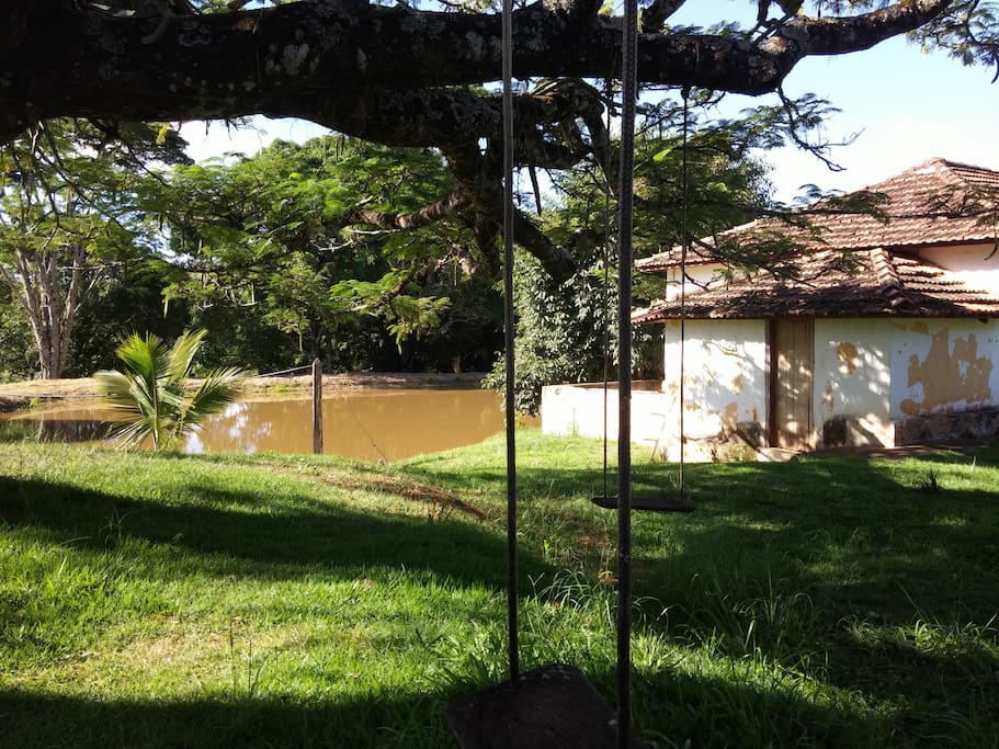 Açude bom para mergulhos e atravessar no cabo de aço