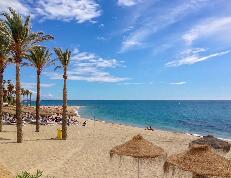 Famous Bil-Bil Beach in Benalmadena Spain where the best off-season weather in Europe can be found