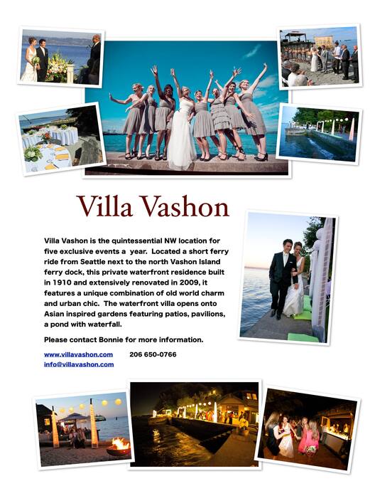 Villa Vashon hosts 5 exclusive weddings per season