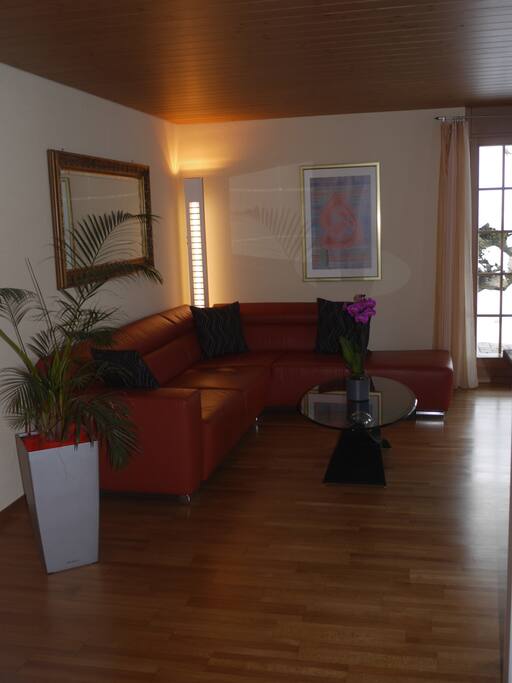 Gemütliches Wohn-Esszimmer mit TV und direktem Zugang zur Terrasse