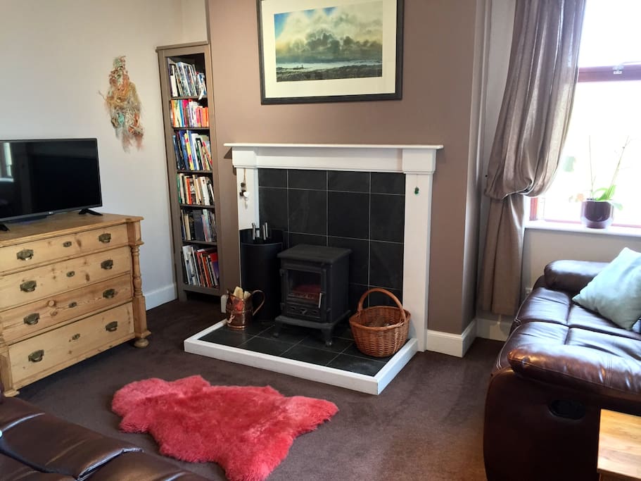 Lounge with wood burning stove