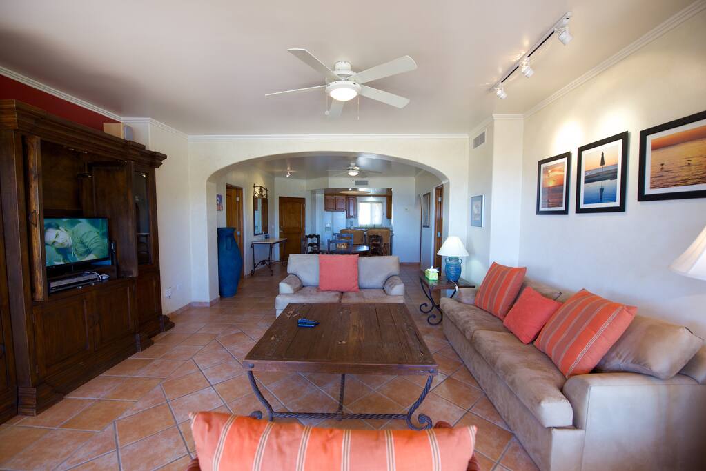 Looking into the living room from the terrace