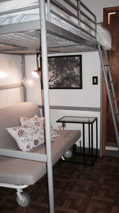 Futon + lofted bed (full-sized!)