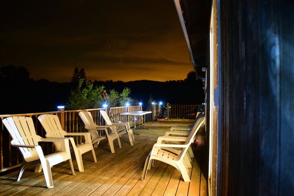 Midnight view of our deck, sky and lake.