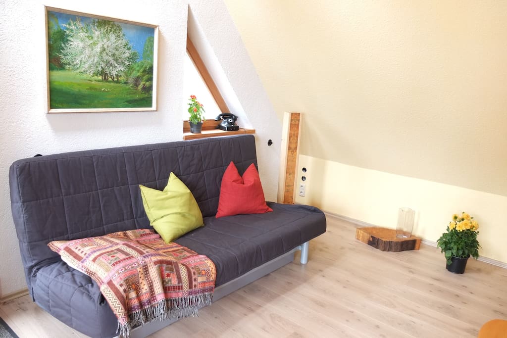 Wohnzimmer mit Schlafcouch - Living Room with sleeping couch
