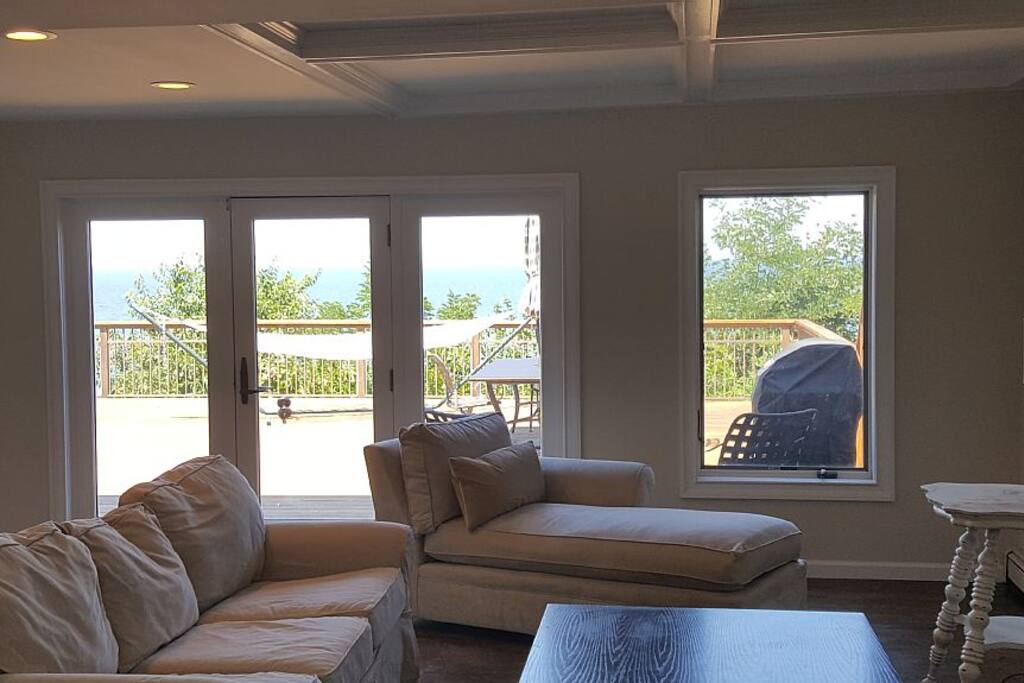 Living area with doors to deck