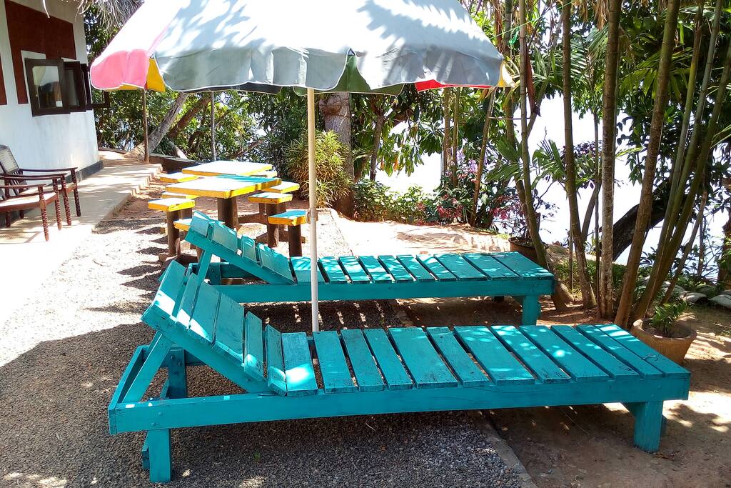 Sun beds Area in the Garden with Beautiful, Large, Peaceful Lagoon View