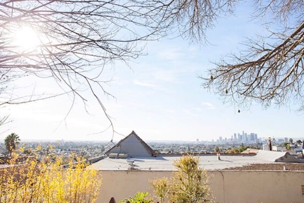 Breathtaking views of Downtown LA from the hilltop backyard